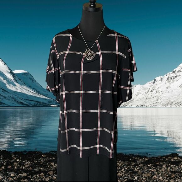 Liz Claiborne Career Double Ruffle Stretchy Black Blouse Petite XL - Picture 1 of 10